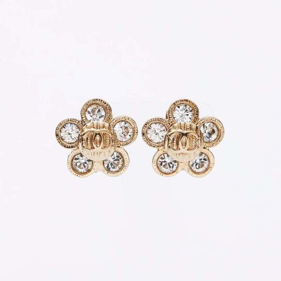 CHANEL Authentic Gold Logo Earrings